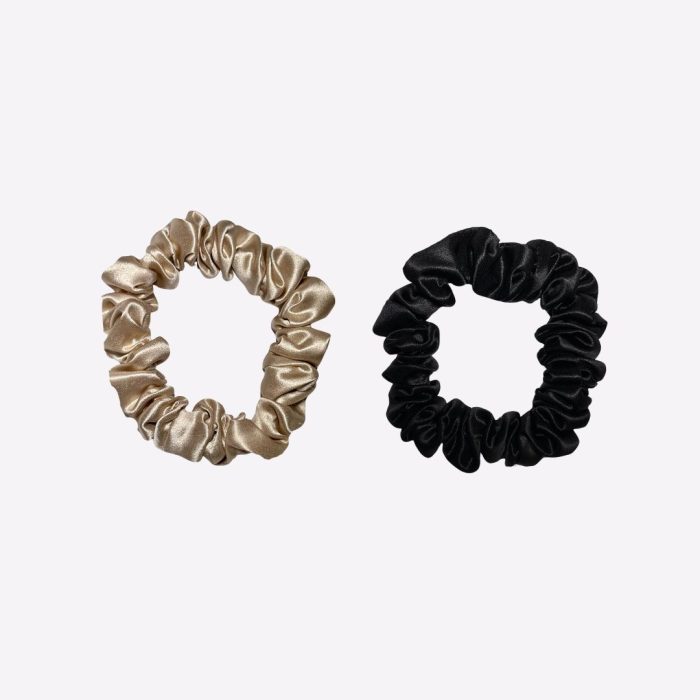 BLACK & CHAMPAGNE SKINNY SCRUNCHIES SET X2